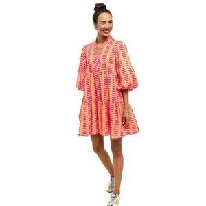 Briton Court Aubrey bubble sleeve mini dress in pink flamingo dress size S